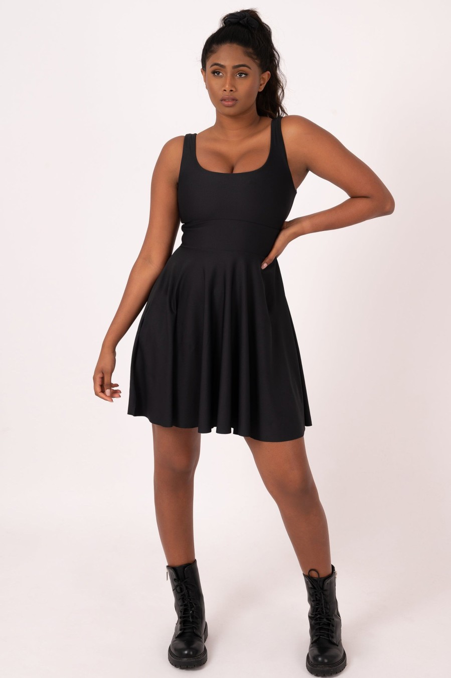 Women R2W DRESS | Black Performance - Scoop Neck Comfort Crop Mini Dress