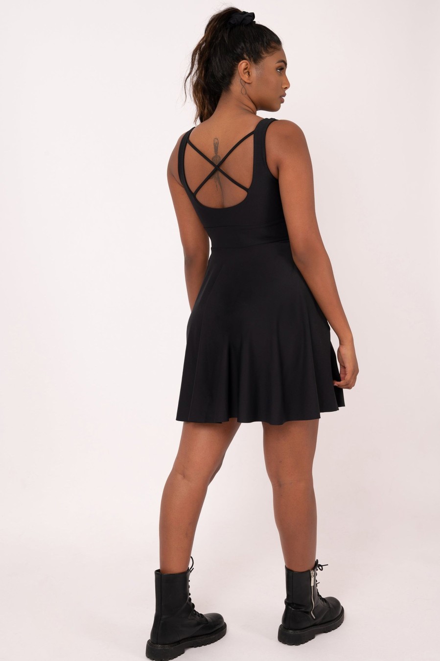 Women R2W DRESS | Black Performance - Scoop Neck Comfort Crop Mini Dress