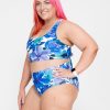 Women R2W BIKINI BOTTOMS | Late Bloomer Blue Performance - High Waisted Extra Coverage Bikini Bottoms