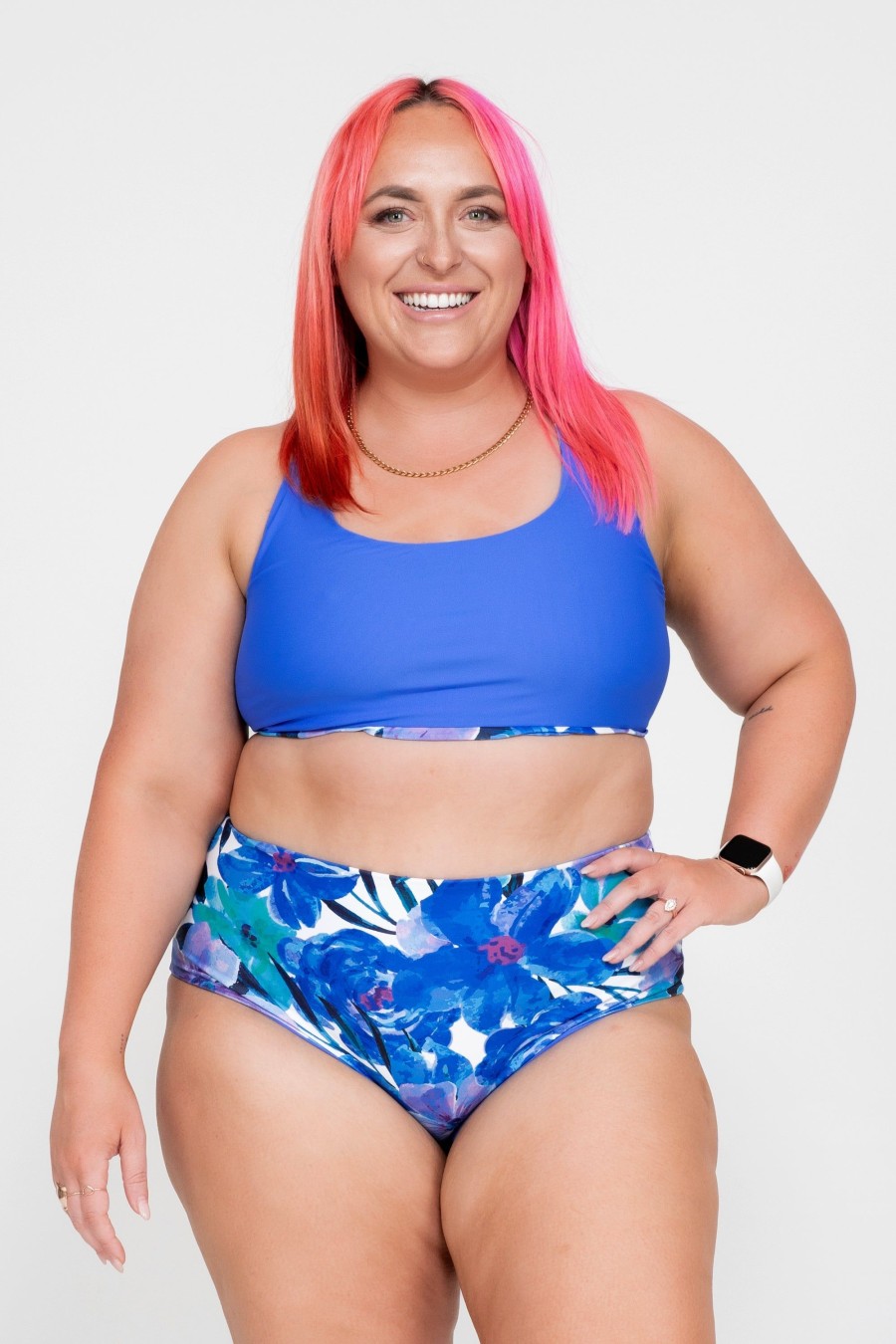 Women R2W BIKINI BOTTOMS | Late Bloomer Blue Performance - High Waisted Extra Coverage Bikini Bottoms