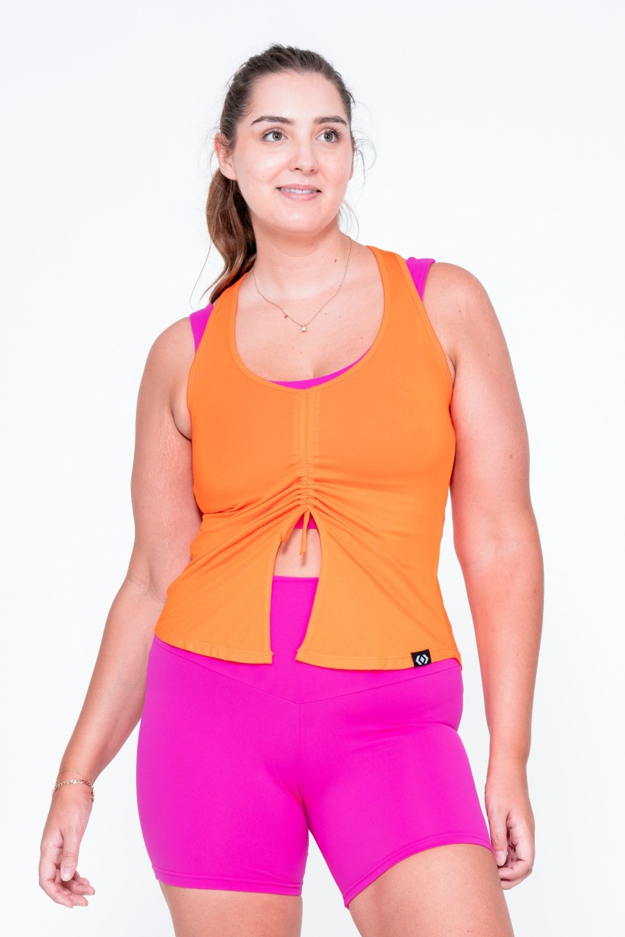 Women R2W TANK TOP | Orange Slinky To Touch - Racer Back Tank Top W/ Cinched Front