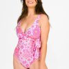 Women R2W SWIM ONE PIECE | Serendipity Pink Silky - Wrap One Piece W/ Extra Coverage Bottoms