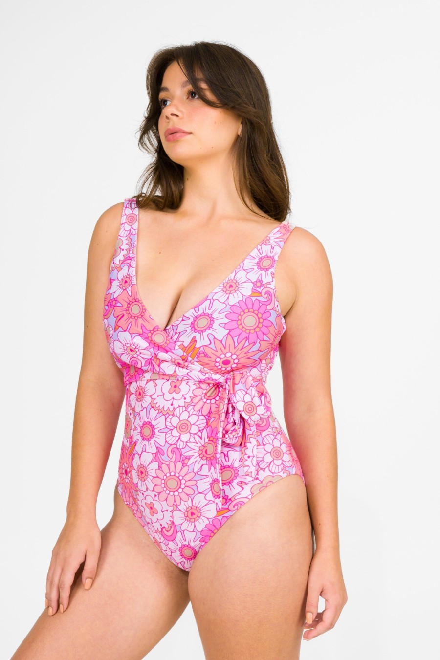 Women R2W SWIM ONE PIECE | Serendipity Pink Silky - Wrap One Piece W/ Extra Coverage Bottoms