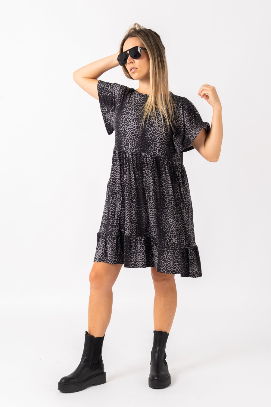 Women R2W DRESS | Jag Swag Black Slinky To Touch - Baby Doll Tiered Mini Dress