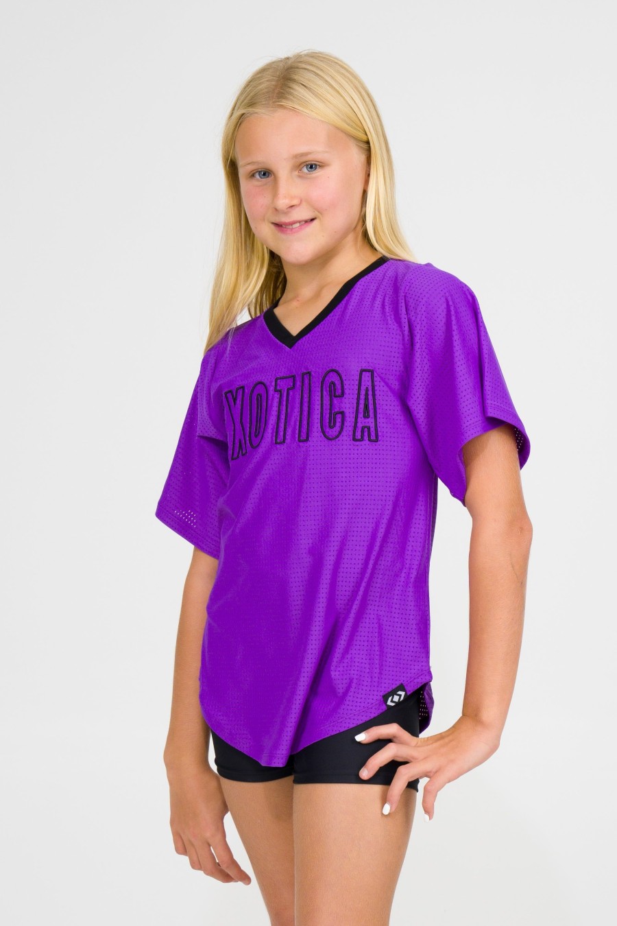 Kids R2W KIDS BOYFRIEND TEE | Purple Bball Mesh - Kids V Neck Exotica Black Embroidered Boyfriend Tee