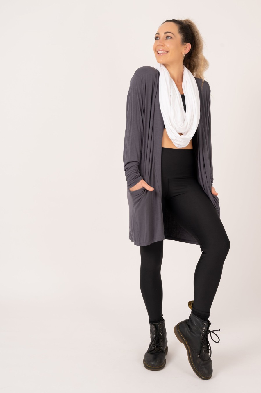 Women R2W CARDIGAN | Dark Charcoal Slinky To Touch - Basic Cardigan