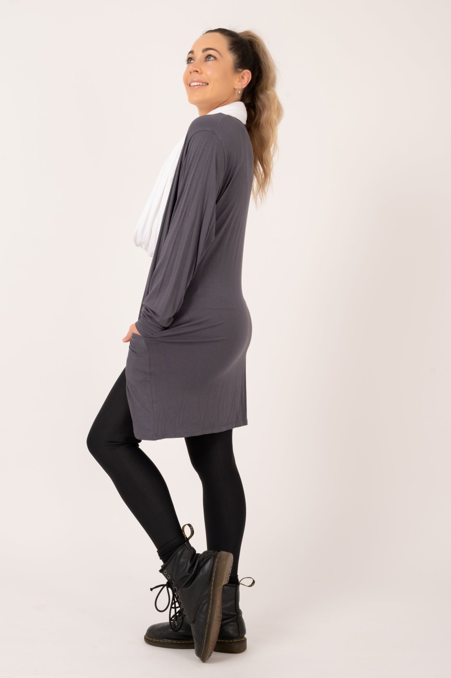 Women R2W CARDIGAN | Dark Charcoal Slinky To Touch - Basic Cardigan