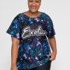 Women R2W BOYFRIEND TEE | Galactic Goddess Bball Mesh - Exotica Boyfriend Tee