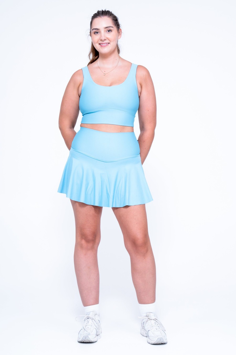 Women R2W SKORTS | Dusty Pale Blue Performance - High Waisted Simple Skort