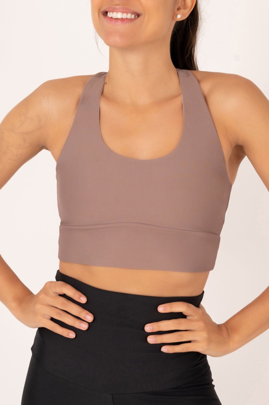 Women R2W CROP TOP | Mocha Performance - T Back Comfort Crop Top