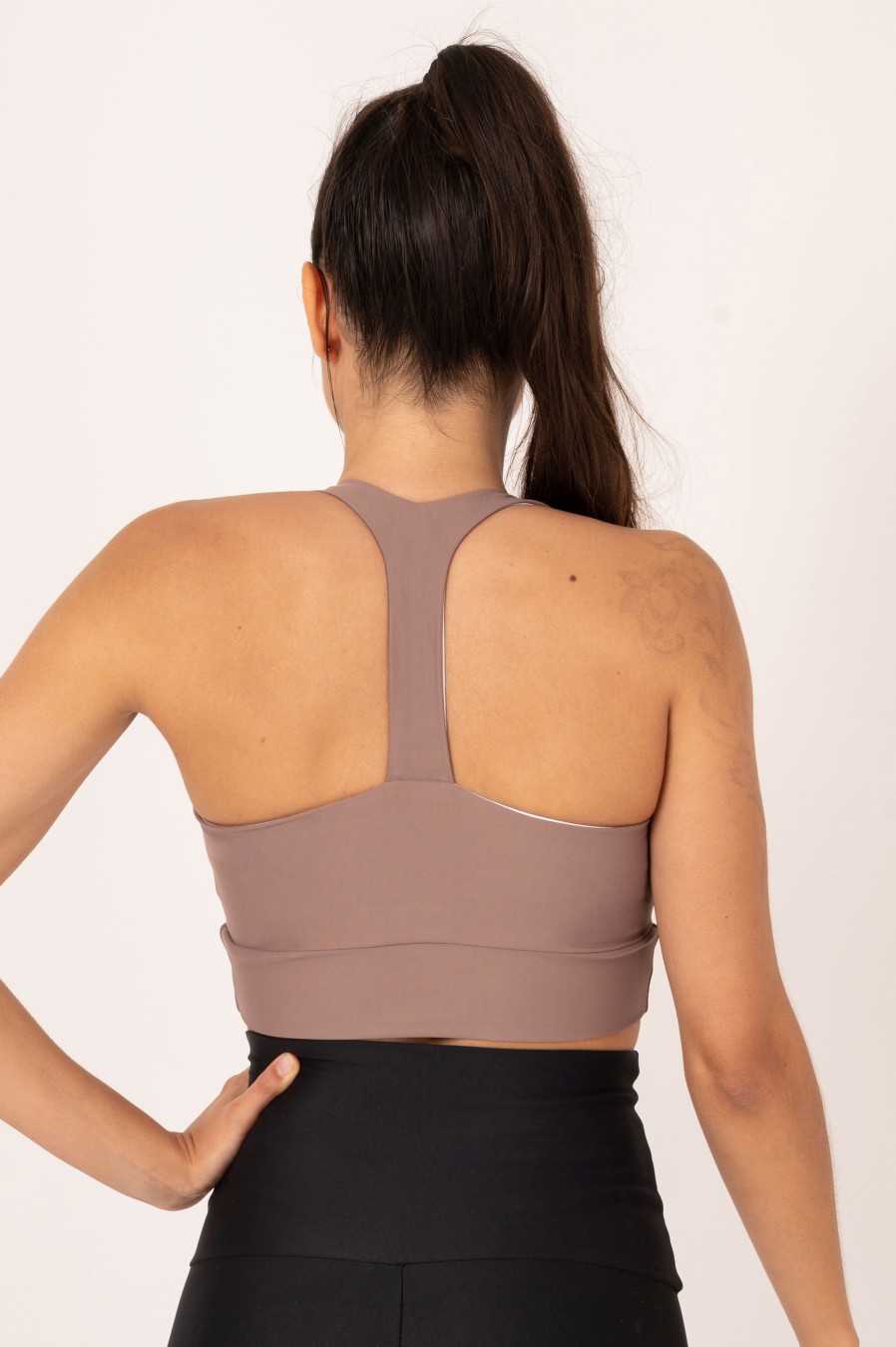 Women R2W CROP TOP | Mocha Performance - T Back Comfort Crop Top