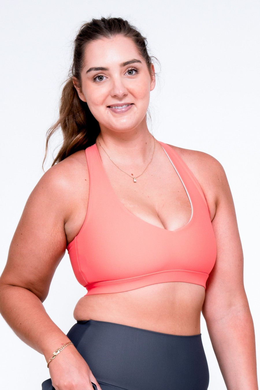 Women R2W CROP TOP | Neon Coral Performance - Deep V Crop