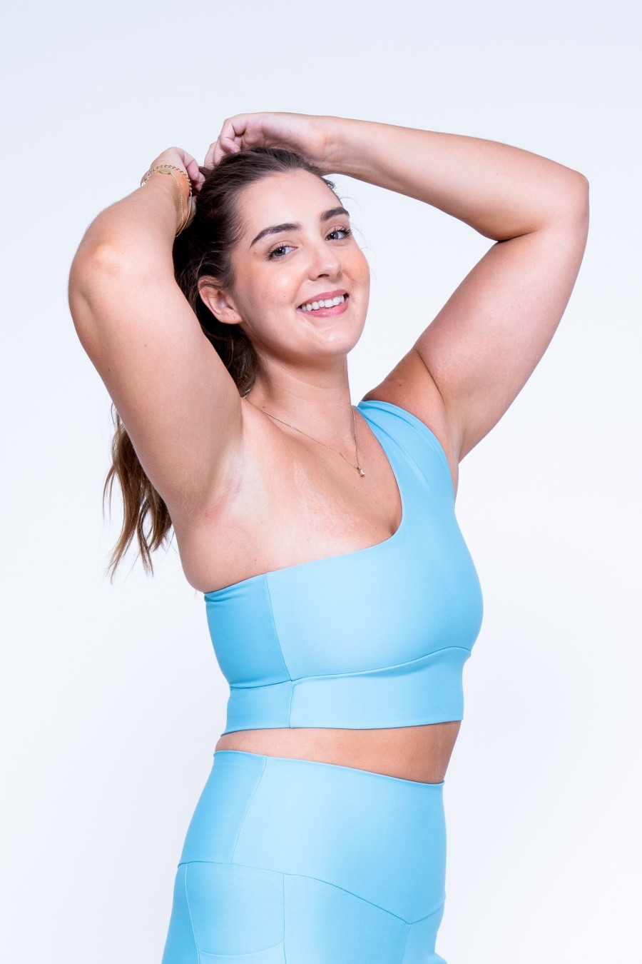 Women R2W CROP TOP | Dusty Pale Blue Performance - One Shoulder Comfort Crop Top