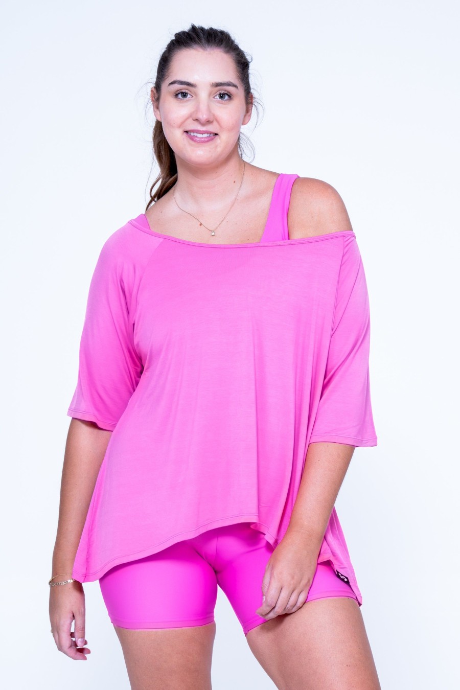 Women R2W OFF THE SHOULDER TEE | Pink Slinky To Touch - Off The Shoulder Tee