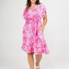 Women R2W DRESS | Serendipity Pink Slinky Silky - Button Up Drawstring Midi Dress