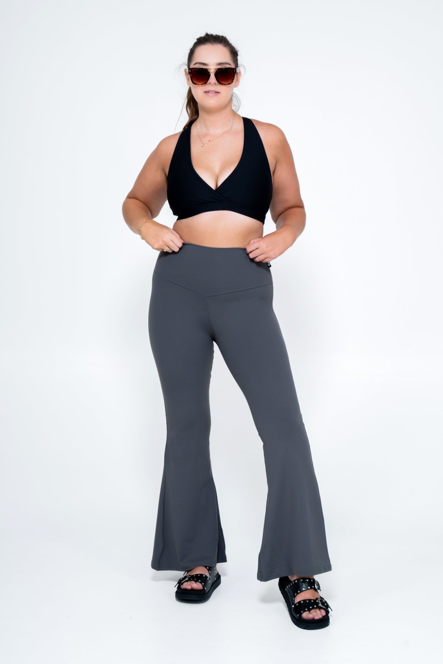 Women R2W BELLS | Dark Charcoal Comfy Cotton - High Waisted Bells