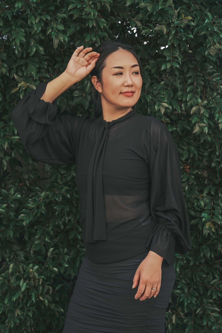 Women R2W BLOUSE | Black Net Mesh - Boss Bish Blouse W/ Poet Sleeve