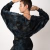 Women R2W BATWING SWEATER | Dark And Moody Tie Dye Soft To Touch - Batwing Cinched Sleeve Sweater