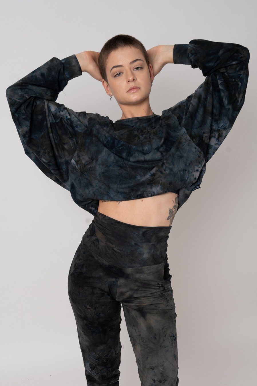 Women R2W BATWING SWEATER | Dark And Moody Tie Dye Soft To Touch - Batwing Cinched Sleeve Sweater