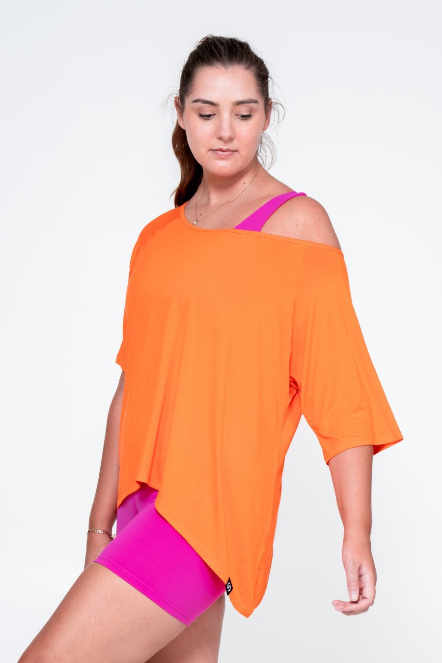 Women R2W OFF THE SHOULDER TEE | Orange Slinky To Touch - Off The Shoulder Tee