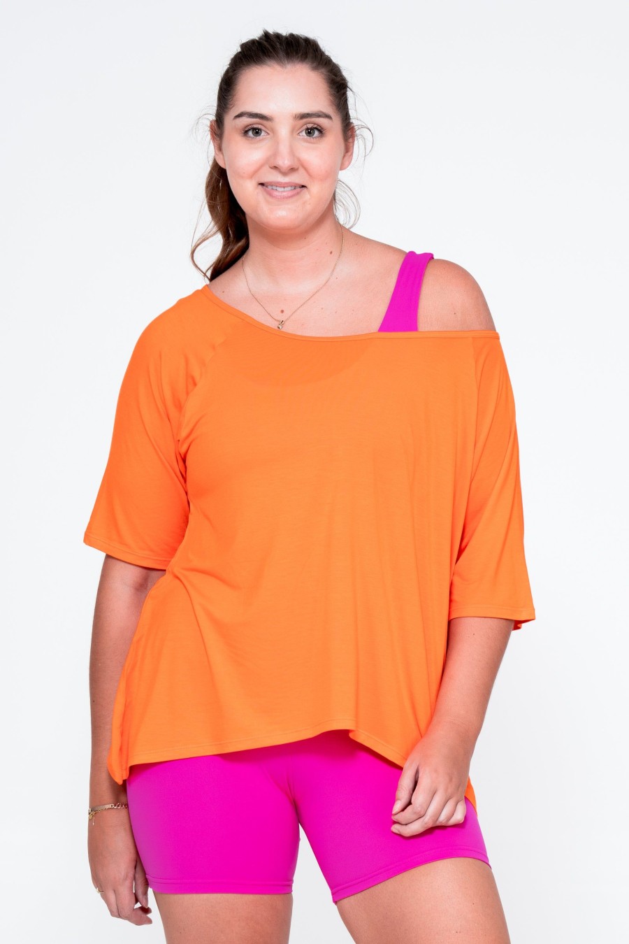 Women R2W OFF THE SHOULDER TEE | Orange Slinky To Touch - Off The Shoulder Tee