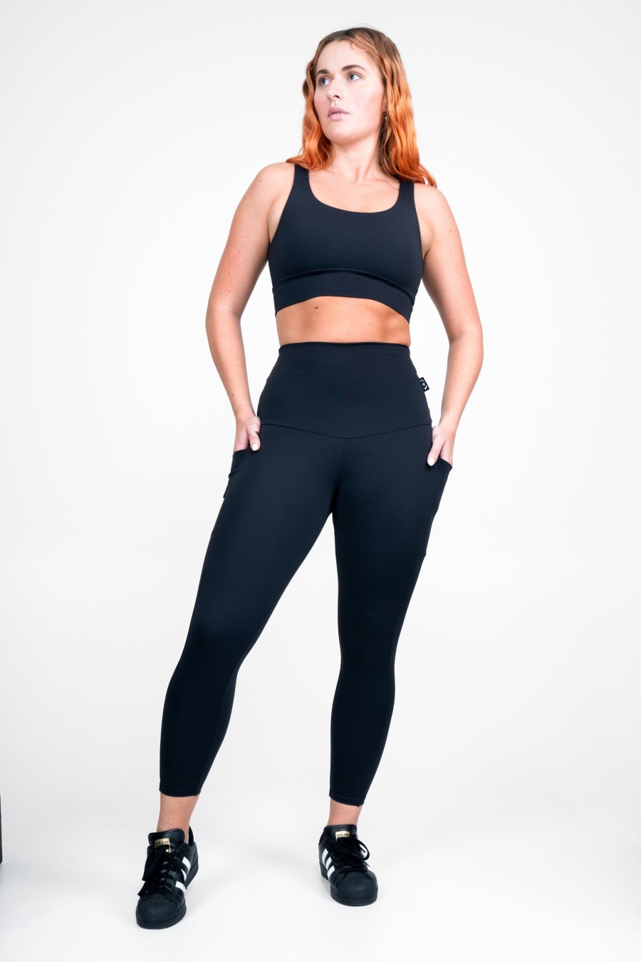 Women R2W 7/8 | Black Body Contouring - Panel Pocket Extra High Waisted 7/8 Leggings