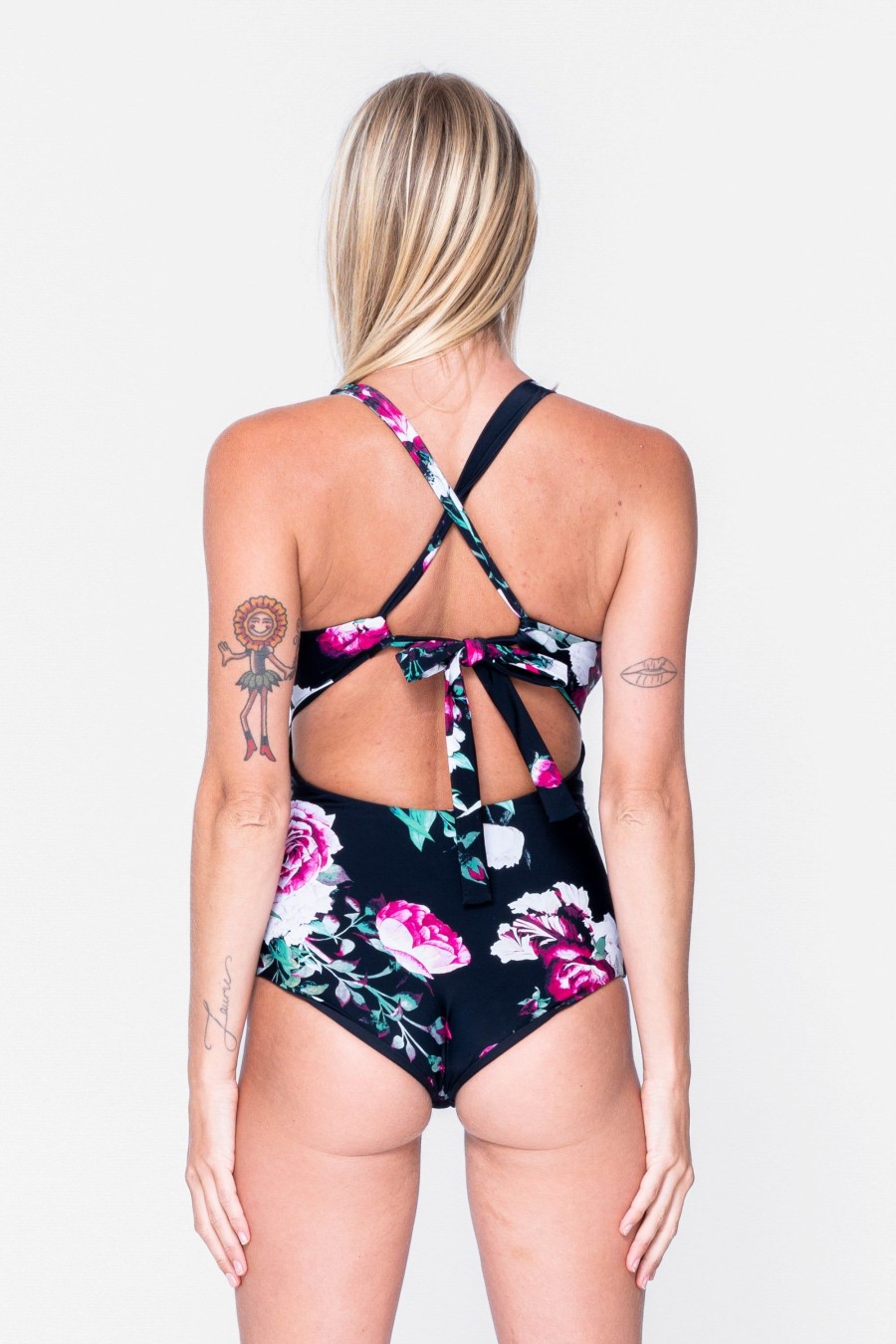 Women R2W SWIM ONE PIECE | Enchanted Black Silky - Deep V One Piece W/ Extra Coverage Bottoms