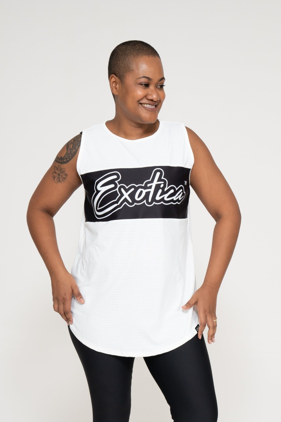 Women R2W BOYFRIEND TEE SLEEVELESS | White Bball Mesh - Sleeveless Exotica Boyfriend Tee