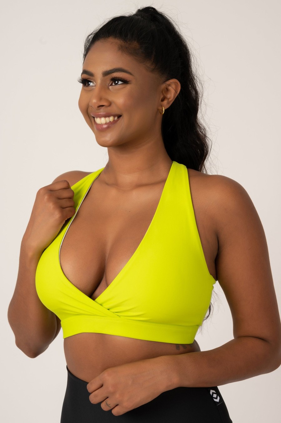 Women R2W CROP TOP | Neon Yellow Performance - Cross Over Crop