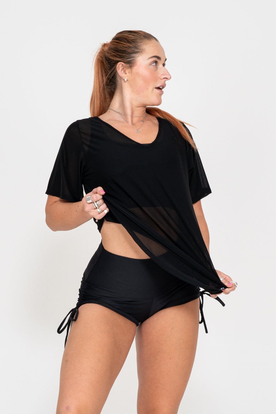 Women R2W BOYFRIEND TEE | Black Net - V Neck Boyfriend Tee