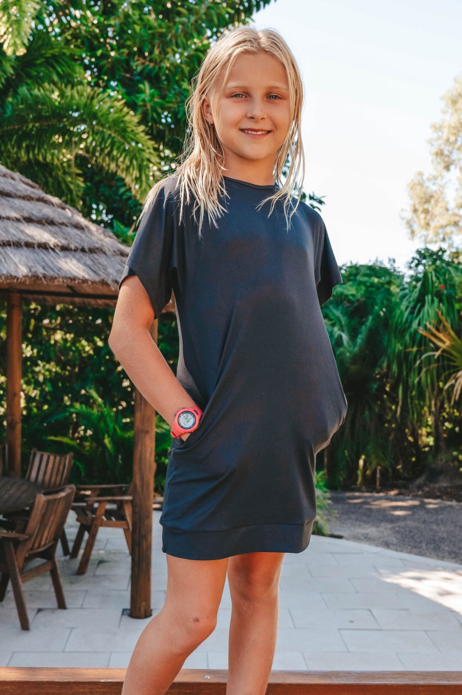 Kids R2W KIDS DRESS | Black Soft To Touch - Kids Lazy Girl Dress Tee