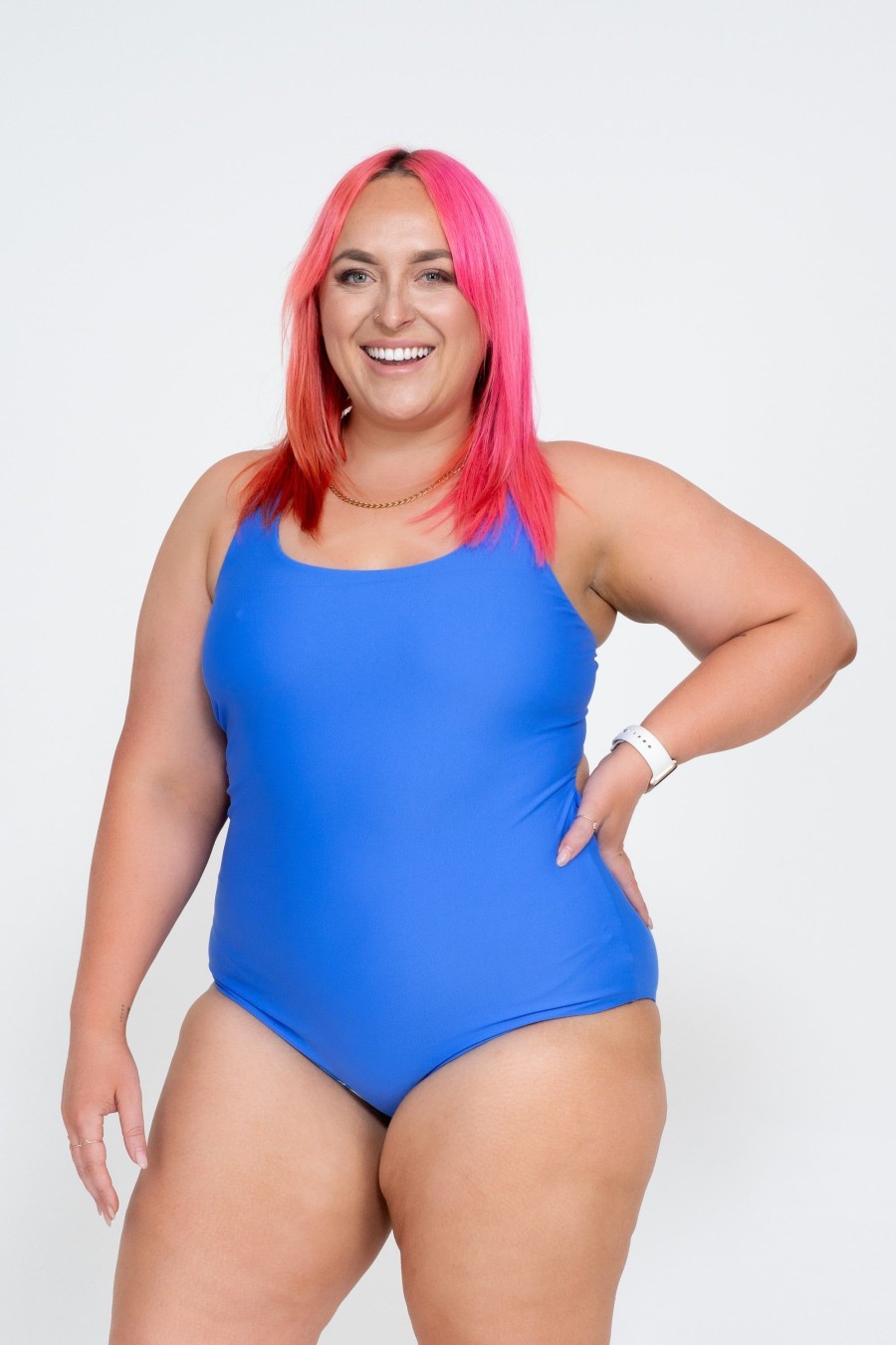 Women R2W SWIM ONE PIECE | Late Bloomer Blue Performance - Cross Over One Piece W/ Extra Coverage Bottoms