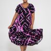 Women R2W DRESS | Diamond Pink Tie Dye Slinky To Touch - Baby Doll Tiered V Neck Maxi Dress