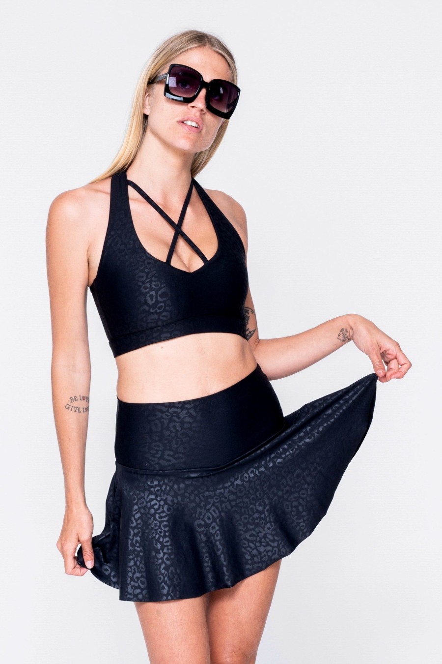 Women R2W CROP TOP | Black Exotic Touch Jag - Deep V Cross Front Crop