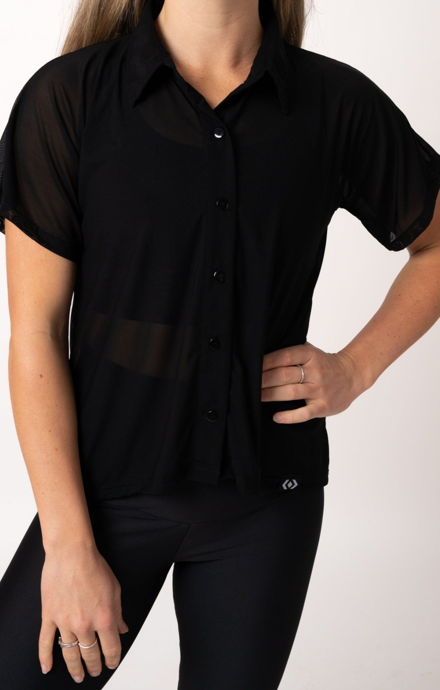 Women R2W BUTTON UP TEE | Black Net - Button Up Tee