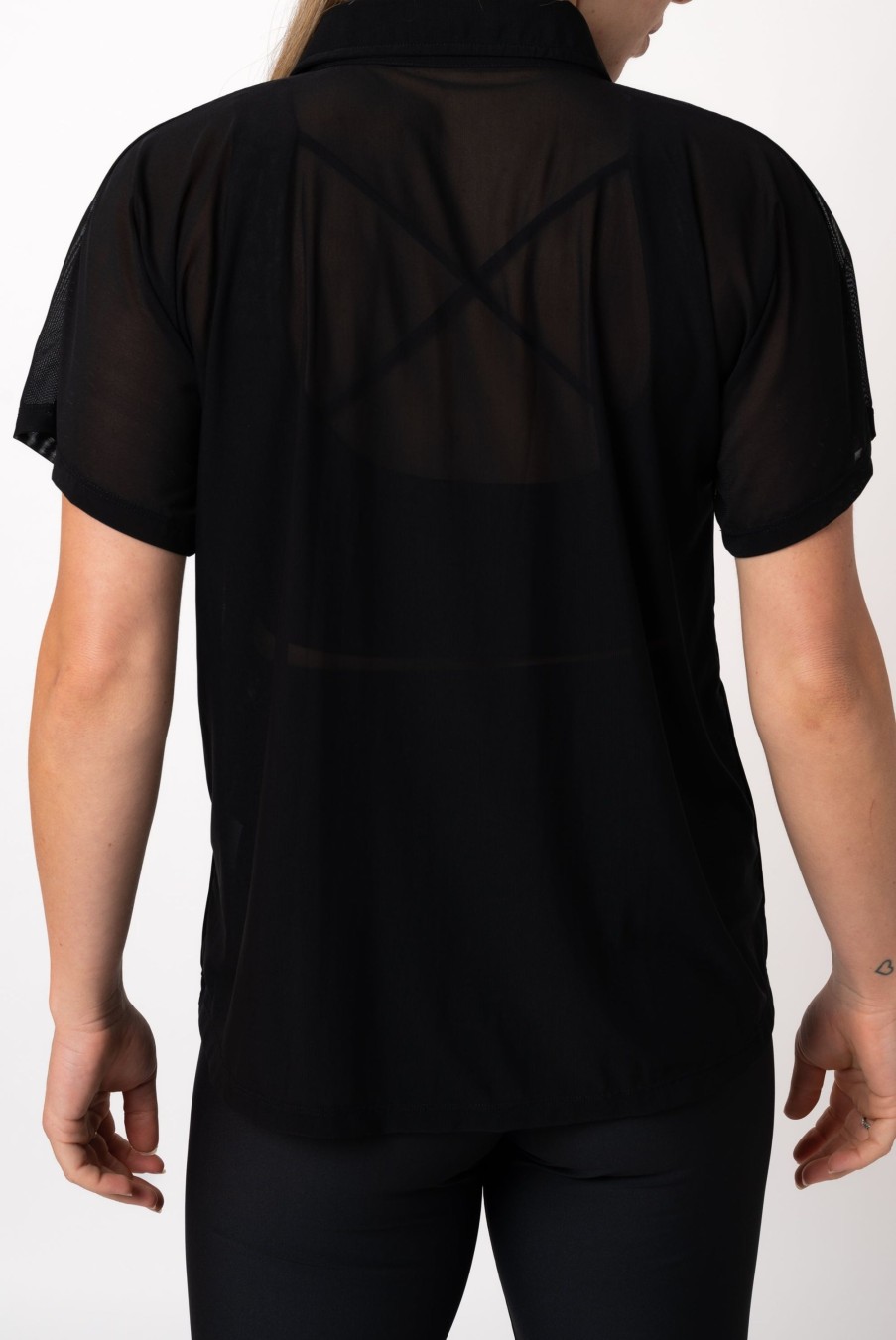 Women R2W BUTTON UP TEE | Black Net - Button Up Tee