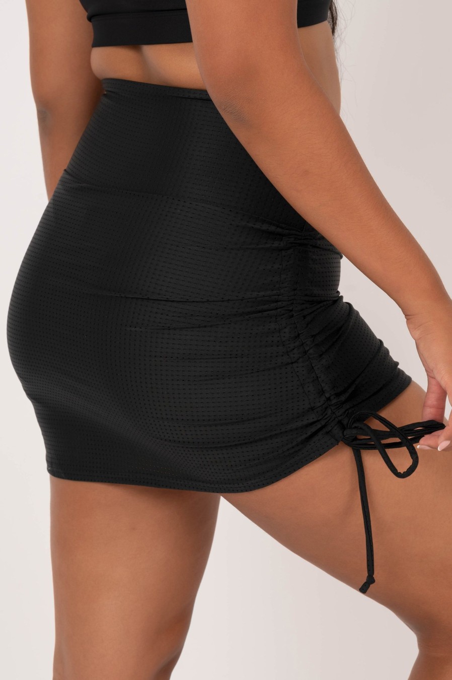 Women R2W SKORTS | Black Bball Mesh - High Waisted Tie Side Skort