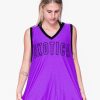 Women R2W BOYFRIEND TEE SLEEVELESS | Purple Bball Mesh - Sleeveless V Neck Exotica Black Embroidered Boyfriend Tee