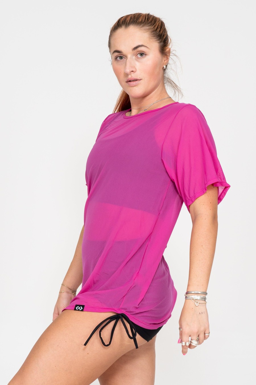 Women R2W BOYFRIEND TEE | Magenta Net - Plain Boyfriend Tee