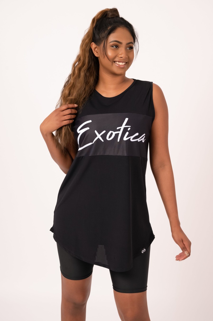 Women R2W BOYFRIEND TEE SLEEVELESS | Black Bball Mesh - Sleeveless Exotica Boyfriend Tee