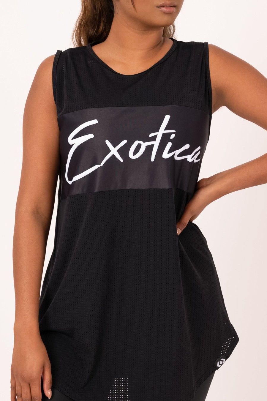 Women R2W BOYFRIEND TEE SLEEVELESS | Black Bball Mesh - Sleeveless Exotica Boyfriend Tee