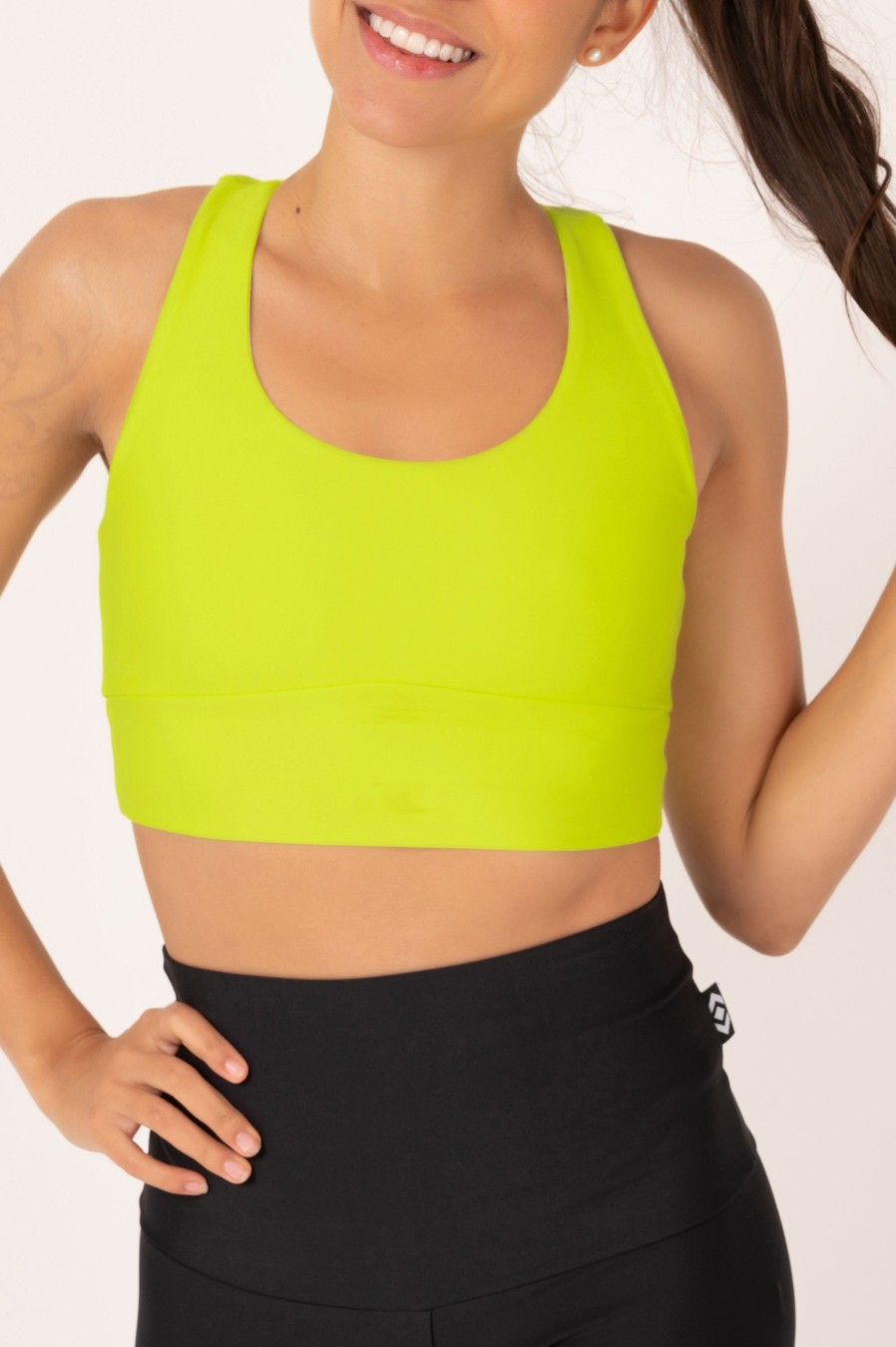 Women R2W CROP TOP | Neon Yellow Performance - T Back Comfort Crop Top