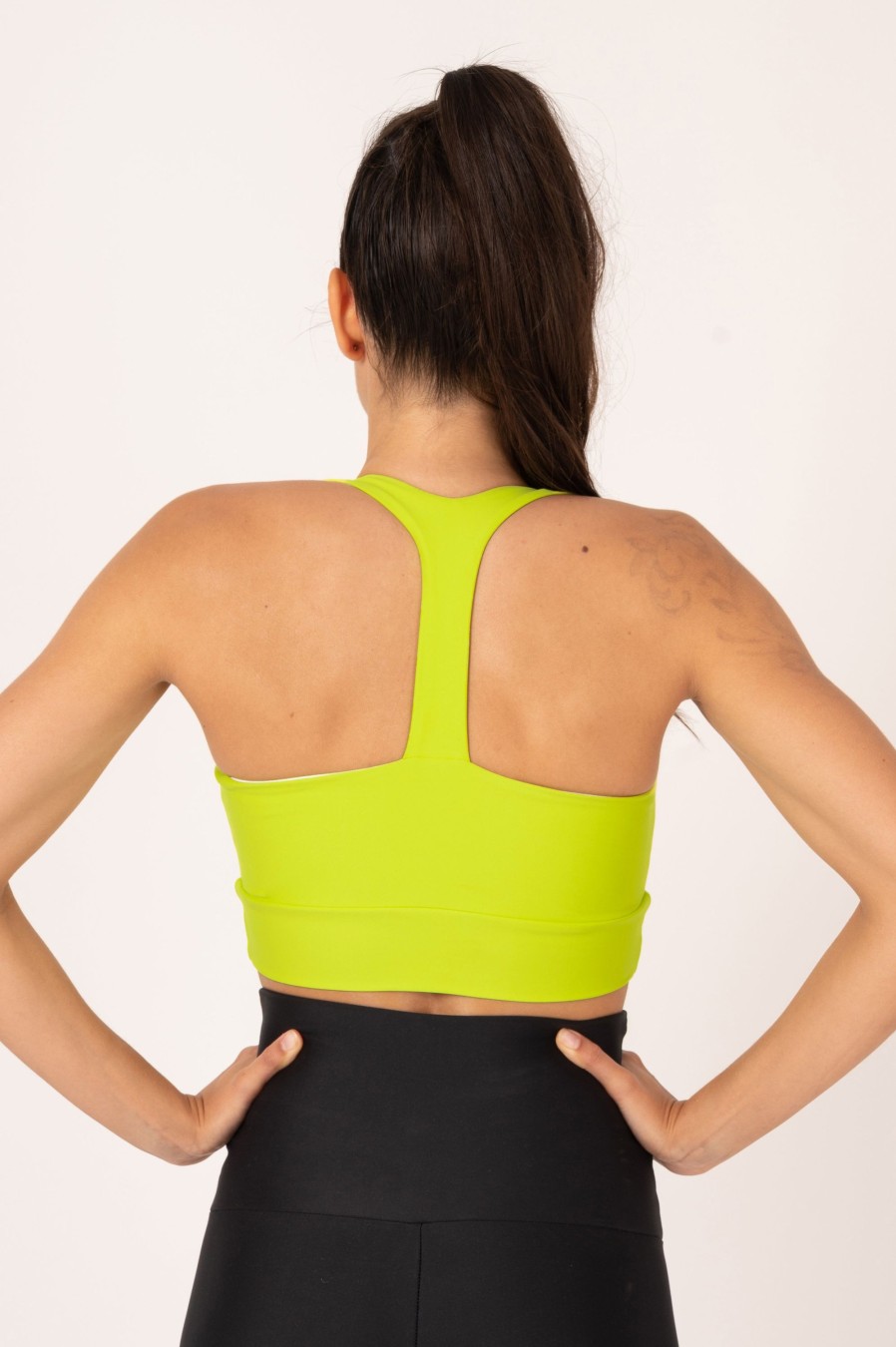 Women R2W CROP TOP | Neon Yellow Performance - T Back Comfort Crop Top