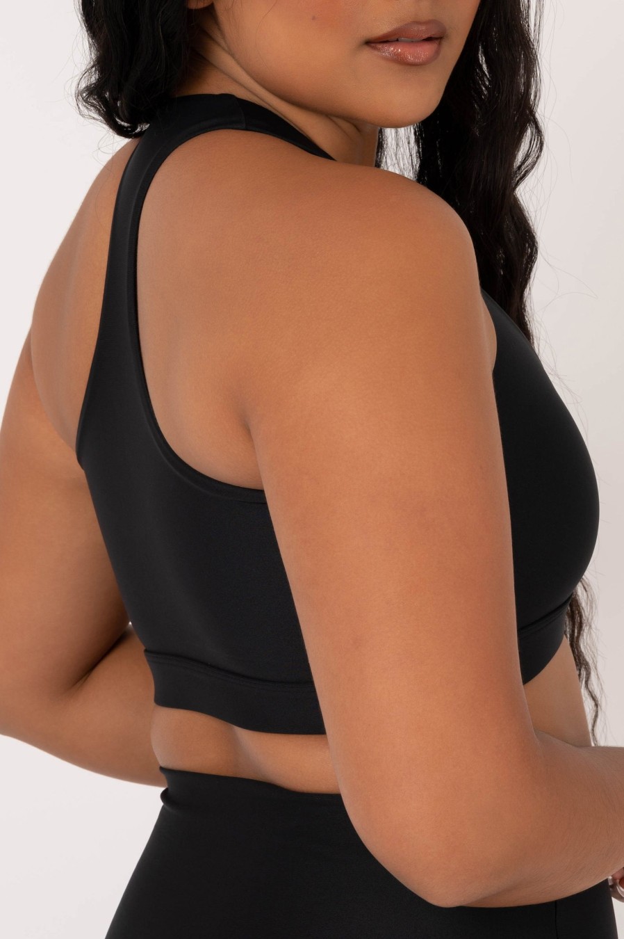 Women R2W CROP TOP | Black Performance - Deep V Cross Front Crop