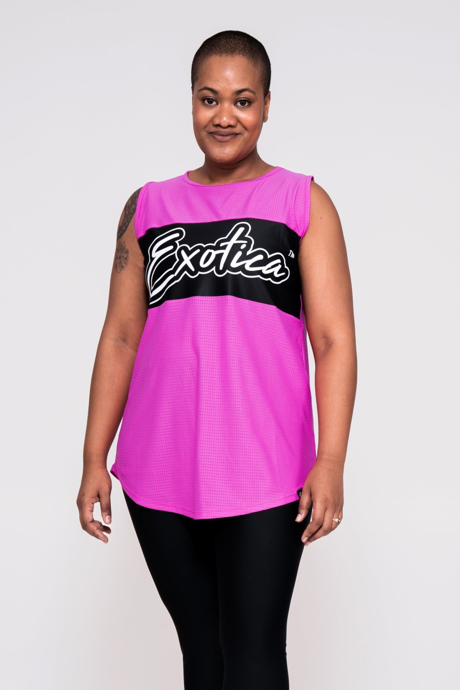 Women R2W BOYFRIEND TEE SLEEVELESS | Pink Bball Mesh - Sleeveless Exotica Boyfriend Tee