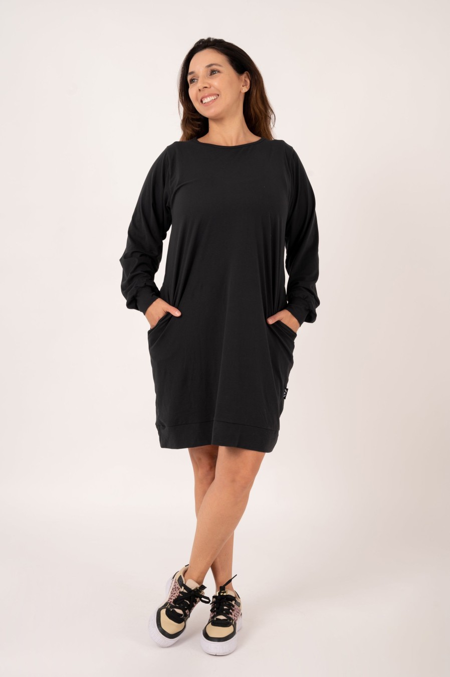 Women R2W DRESS | Black Soft To Touch - Lazy Girl Dress Sweater