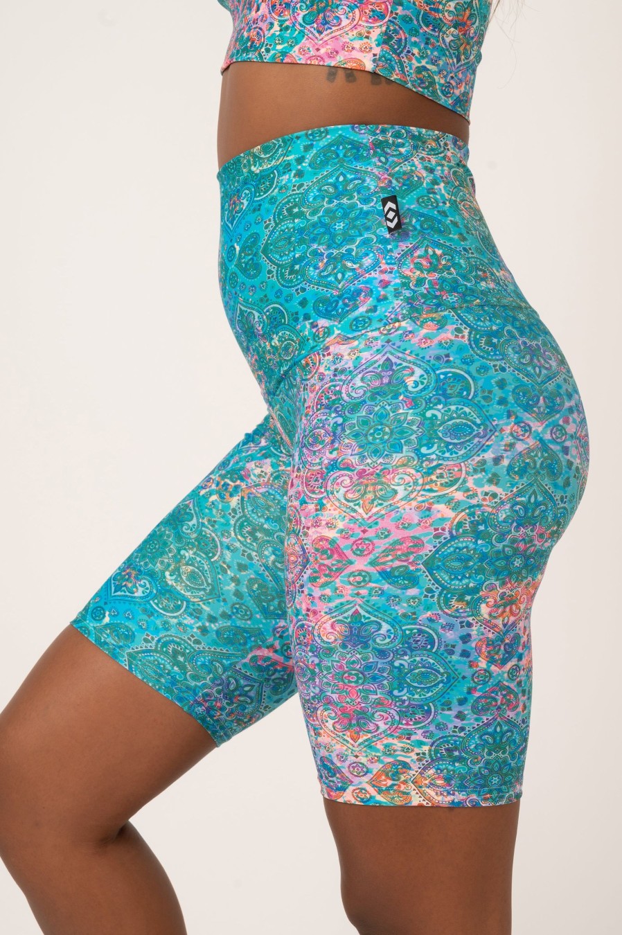 Women R2W LONG SHORTS | Mandala Rainbow Performance - Extra High Waisted Long Shorts