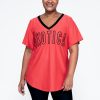 Women R2W BOYFRIEND TEE | Orange Bball Mesh - V Neck Exotica Black Embroidered Boyfriend Tee