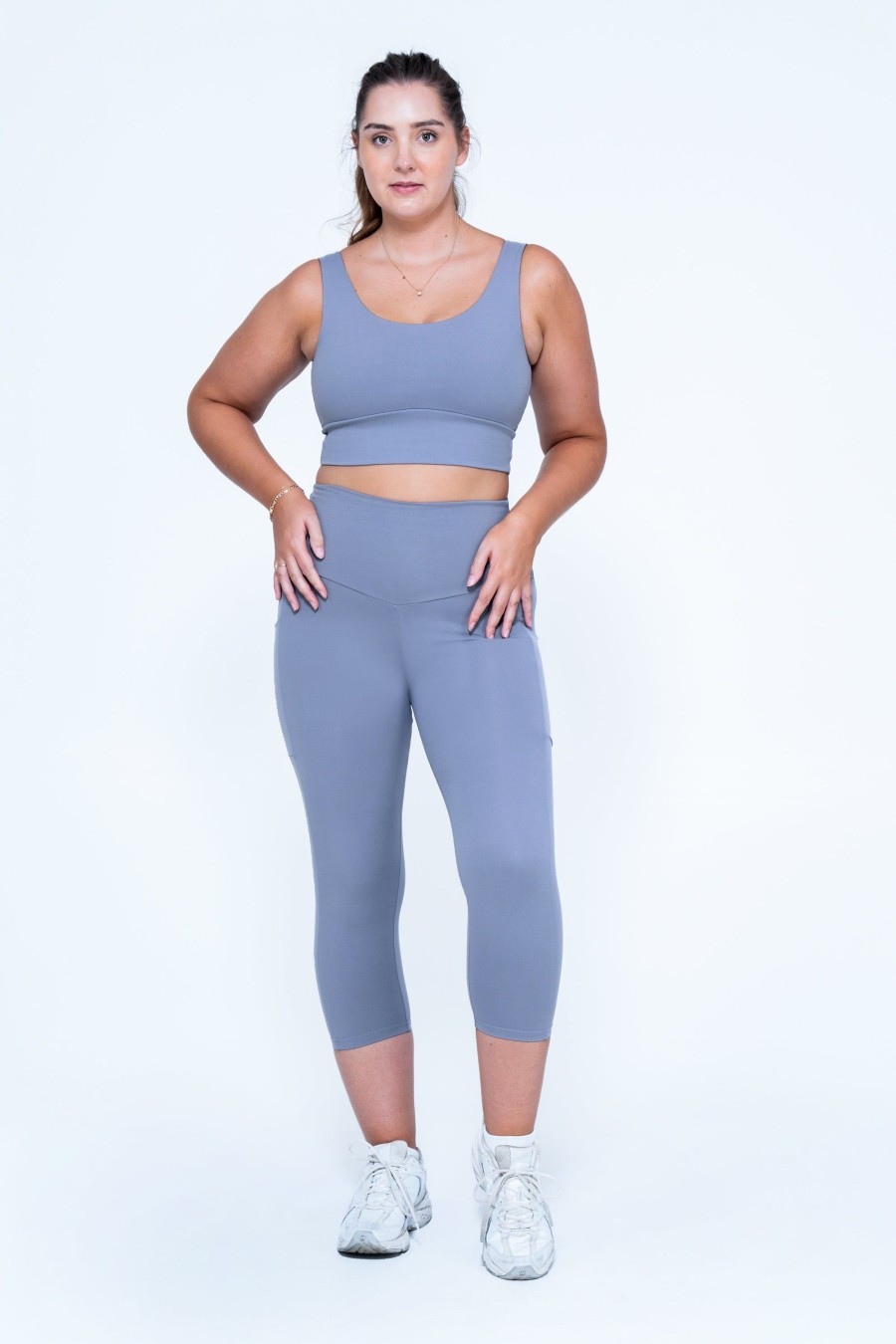 Women R2W CAPRI | Grey Body Contouring - Panel Pocket High Waisted Capri Leggings