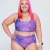 Women R2W BIKINI BOTTOMS | Trance Purple Performance - High Waisted Extra Coverage Bikini Bottoms